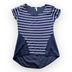 Studio Y Navy Blue & White Striped Top Sheer Back